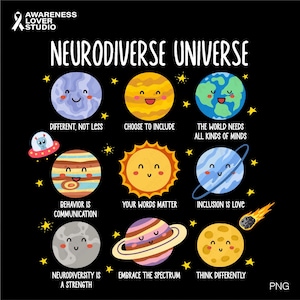 Neurodiverse Universum png, autismebewustzijn png, leraar speciaal onderwijs png, ondersteuningscadeau voor versnelde leraar, digitale download sublimatie png