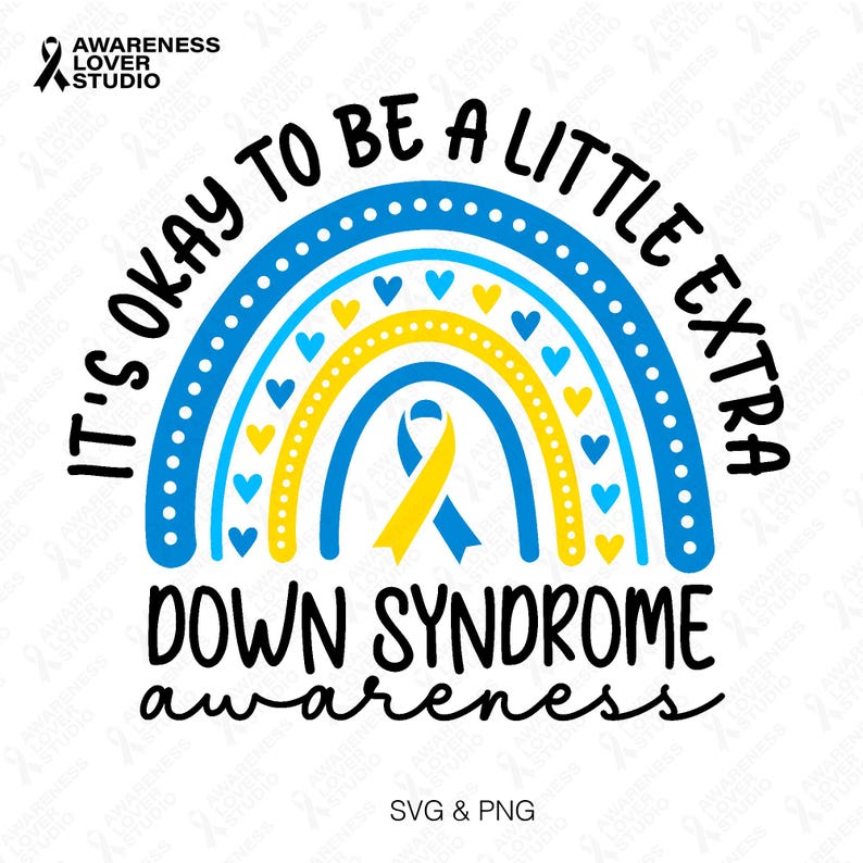 Down Syndrome Awareness SVG PNG: Blue Yellow Ribbon Boho Rainbow ...