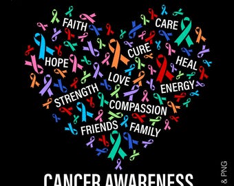 All Cancer Awareness SVG PNG: Multicolor Support, Ribbon with Heart Shape Design (Digital Download)