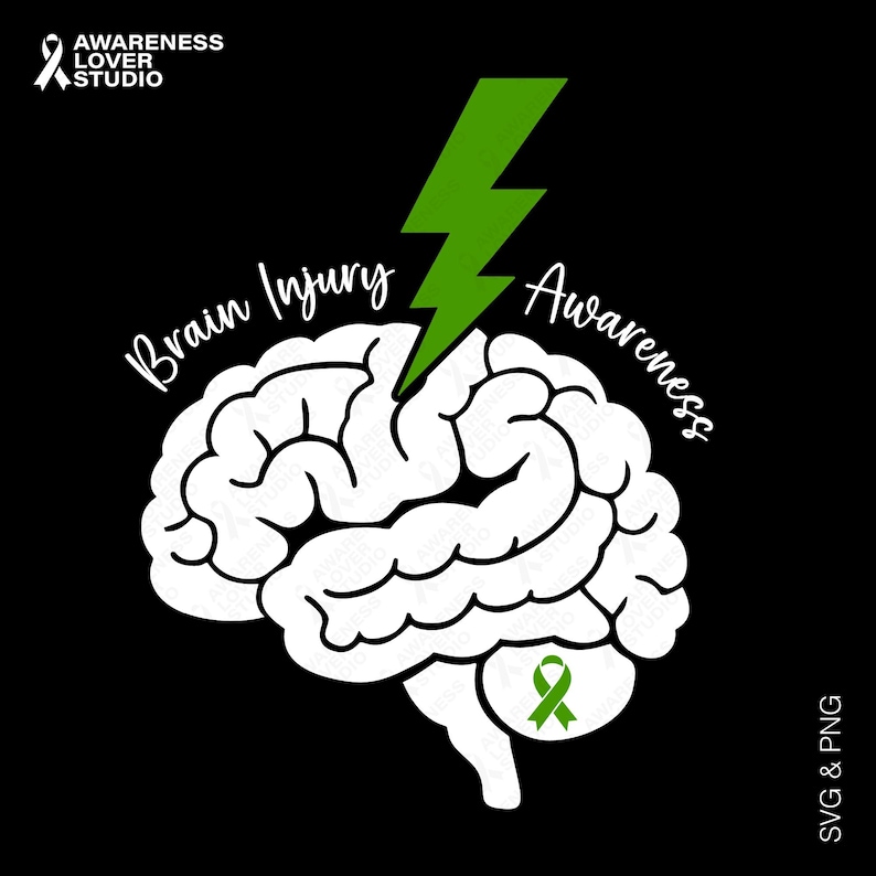 Brain Injury Awareness SVG PNG: TBI Support Green Ribbon Brain Health ...