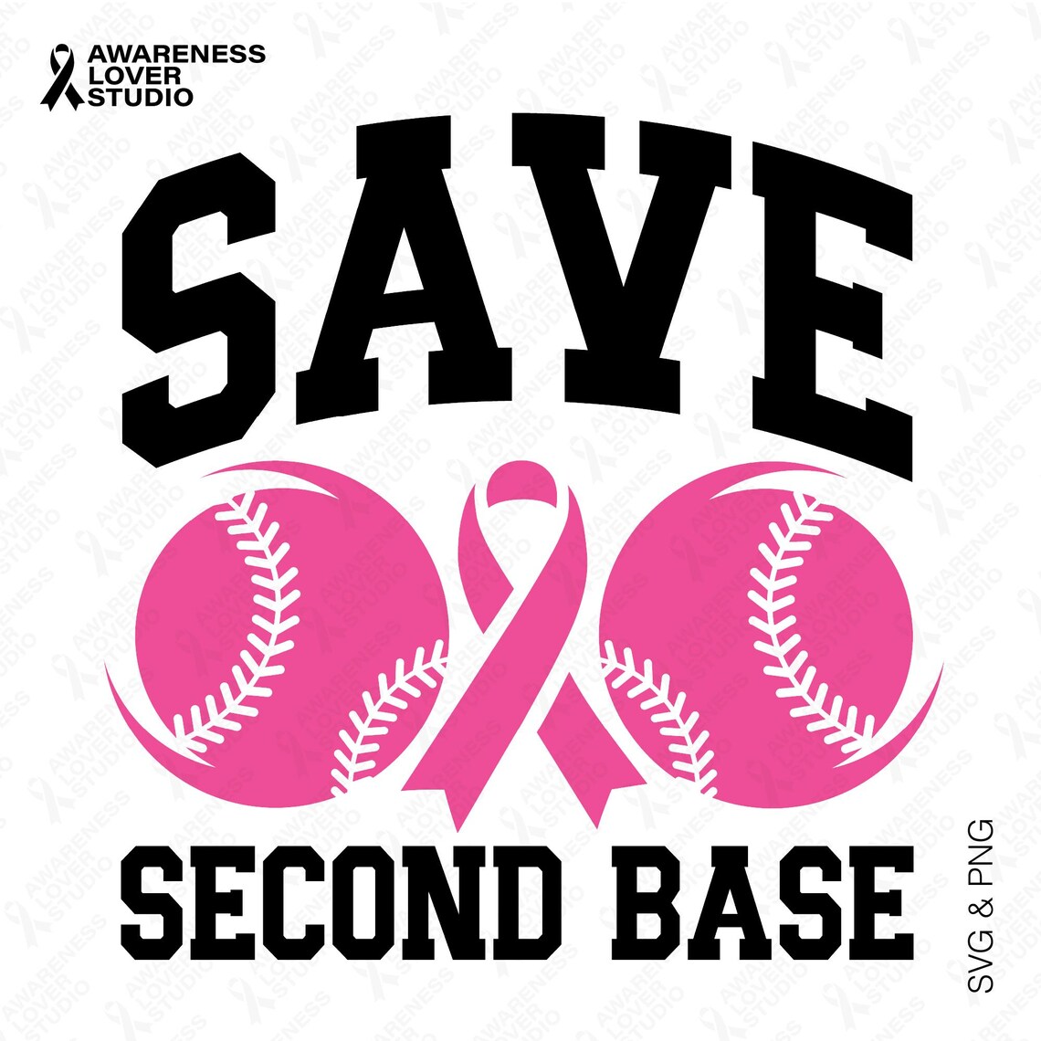 Save Second Base SVG PNG: Breast Cancer Awareness Baseball Pink Ribbon ...