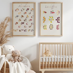 Lote de 2 carteles - ABC - números - carteles - decoración de pared - habitación infantil