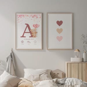 Set di 2 poster da parete per bambini - tema cuore - nome personalizzato - con ora, centimetro e peso alla nascita del tuo bambino - decorazione