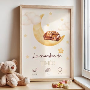 Poster personalizzato nome - carino - cerbiatta - luna - stella - decorazione per la cameretta dei bambini