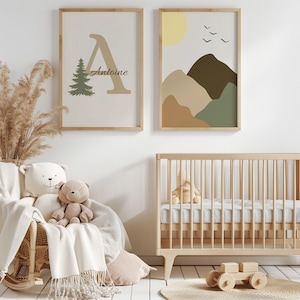 Poster montagna - personalizzato - foresta - nome - decorazione cameretta bambini -