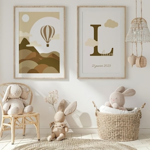 Set di 2 poster personalizzati - mongolfiera - paesaggio - decorazione da parete - poster personalizzato - bambino - camera da letto