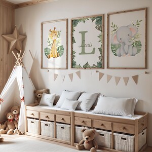 Personalized wall poster - jungle - giraffe - elephant - children's room decoration