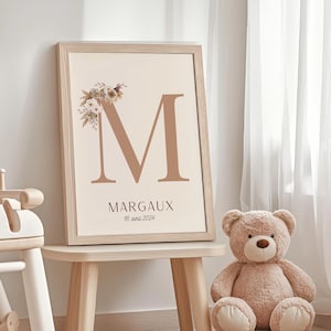 Affiche initiale prénom fleuri- décoration murale- chambre enfant