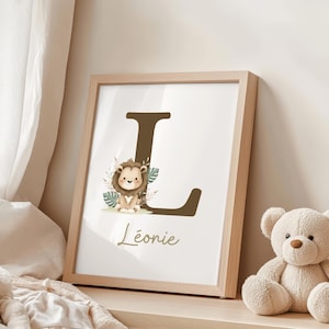 Poster iniziale personalizzato - leone - decorazione da parete - camera da letto - bambini