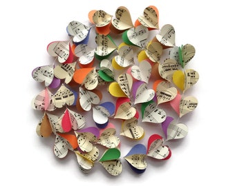 Colorful Notes Vertical Paper Heart Garland - Vintage Sheet Music Paper Heart Garland - Pride Decor - Music Lovers Gift