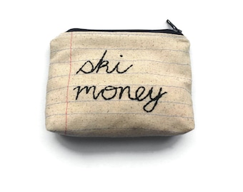 Ski Money Bag - Zip Bag Money Case - Handmade Change Purse