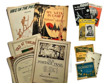 Nature and Camping Vintage Sheet Music Instant Collection - Ready to Ship