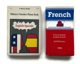 English Spanish Phrase Book and French English Dictionary - Vintage Softcovers - Ready to Ship