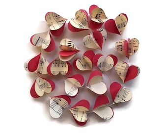 Vintage Sheet Music and Red Paper Heart Garland -  Sustainable Wedding Decoration