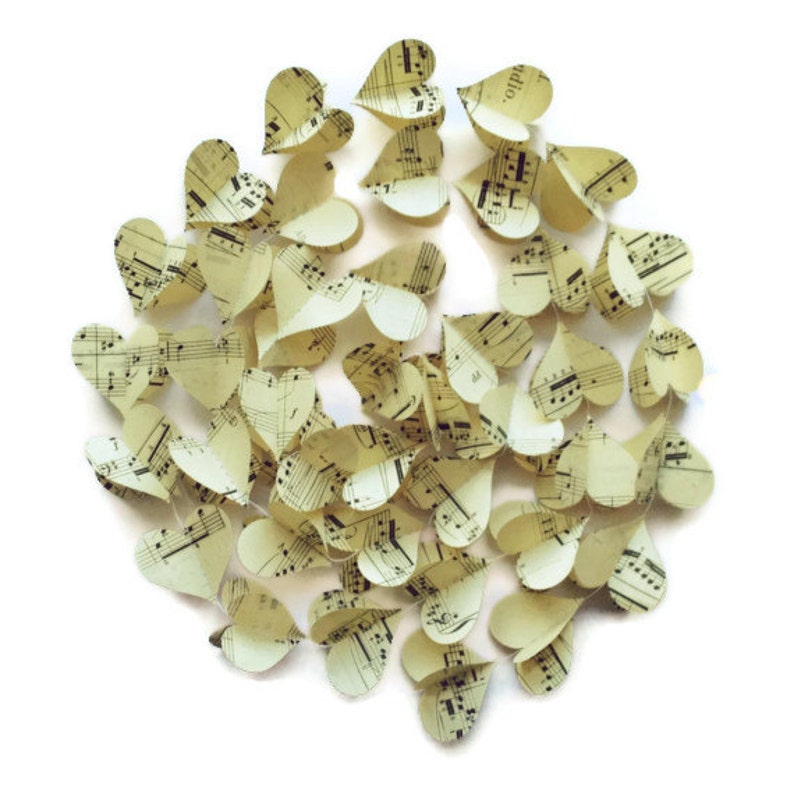 Extra Long Vintage Sheet Music Heart Garland Wedding or Bridal Shower Decoration or Gift Sustainable Wedding Decor image 2