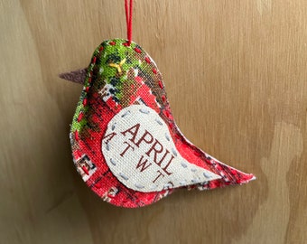 April Bird Ornament - Hand Embroidered Gift