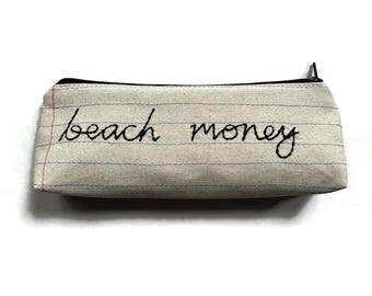 Bolsa para dinero de playa - Estuche para lápices con cremallera bordado a mano