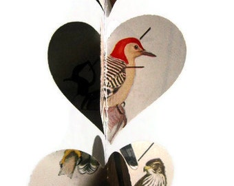 Birds Paper Heart Garland - Bird Lovers Gift - Nature Decoration