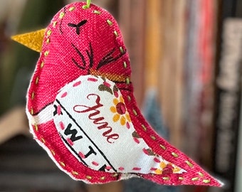 June Bird Ornament - Hand Embroidered Gift