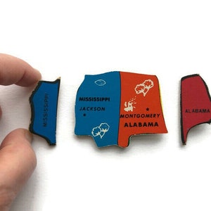 Pins of Mississippi and Alabama - Vintage Puzzle Piece Pin - Set of 3 - Ready to Ship