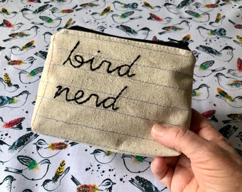 Bird Nerd Zipper Pouch - Made to Order - Bird Lovers Gift