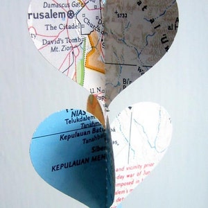 Map Heart Garland Vintage National Geographic Atlas Pages Going Away Party Decoration Travel Theme Decor or Gift image 4
