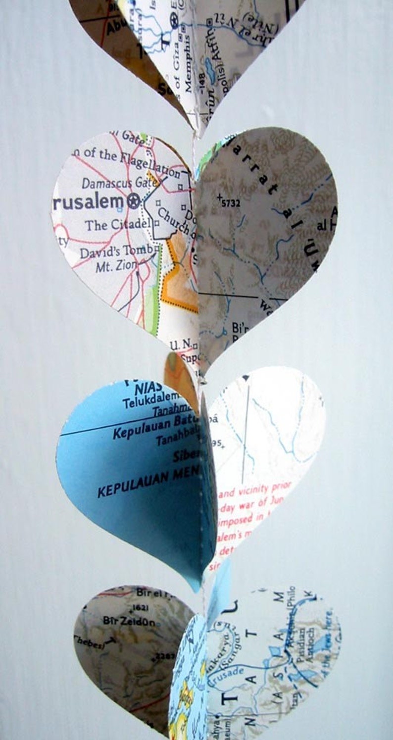 Map Heart Garland Vintage National Geographic Atlas Pages Going Away Party Decoration Travel Theme Decor or Gift image 4