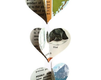 Geology Book Page Heart Garland: Handmade Science Decor