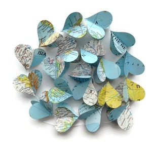 Map Heart Garland Vintage National Geographic Atlas Pages Going Away Party Decoration Travel Theme Decor or Gift image 1