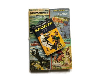 Vintage Real Books - Set of 5 - Submarines, Wild West, Trains, Sports, Airplanes - Ready to Ship