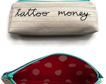 Tattoo Money Bag - Ready to Ship - Handmade Zipper Pouch