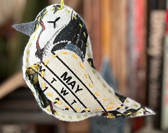 May Bird Ornament - Hand Embroidered Gift