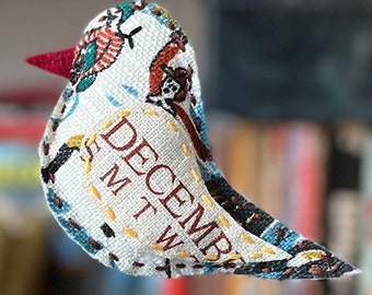 December Bird Ornament - Hand Embroidered Gift