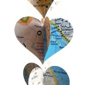 Map Heart Garland Vintage National Geographic Atlas Pages Going Away Party Decoration Travel Theme Decor or Gift image 3