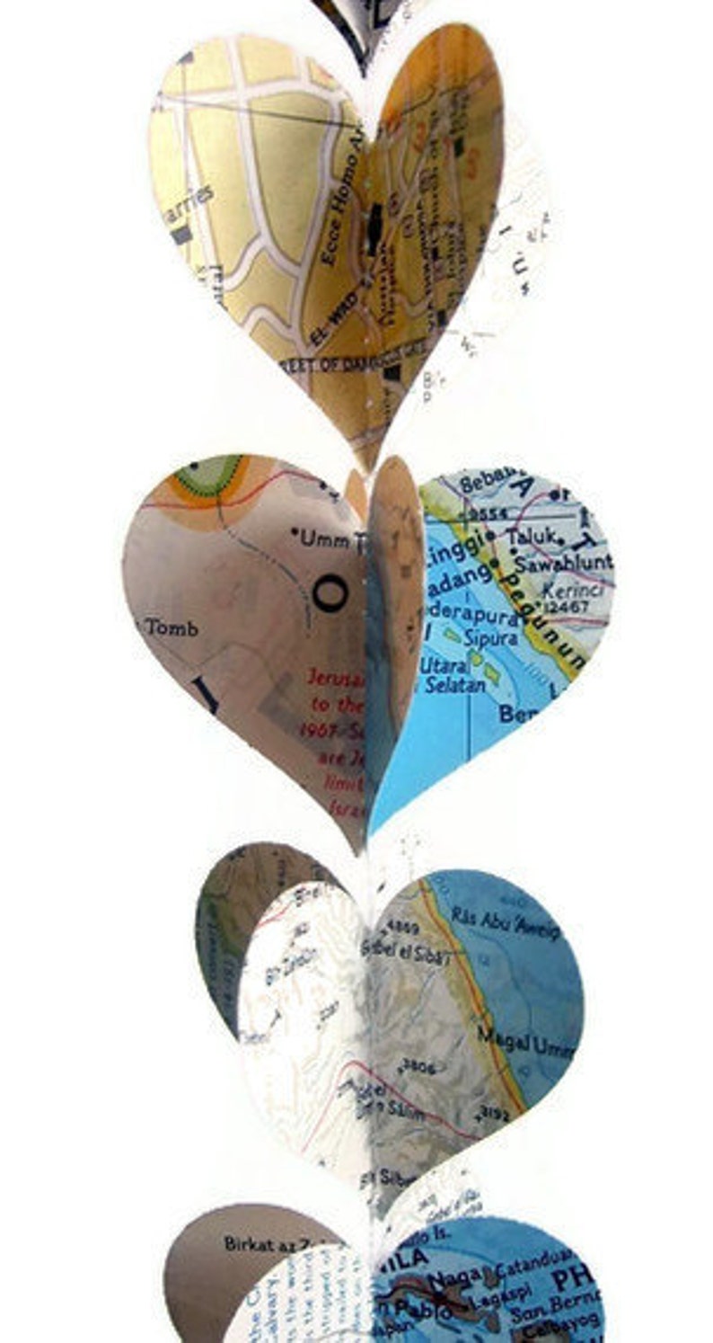 Map Heart Garland Vintage National Geographic Atlas Pages Going Away Party Decoration Travel Theme Decor or Gift image 3