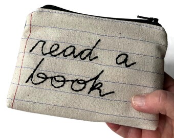 Borsa per libri "Read a Book" - Pochette con cerniera fatta a mano - Regalo per amanti dei libri