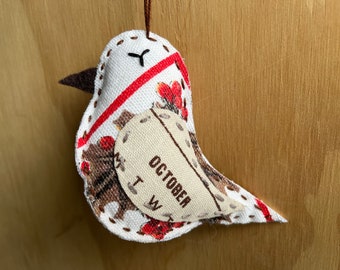 October Bird Ornament - Hand Embroidered Gift