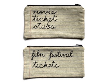 Ready to Ship - Movie Ticket Stubs and Film Festival Tickets Zipper Pouches