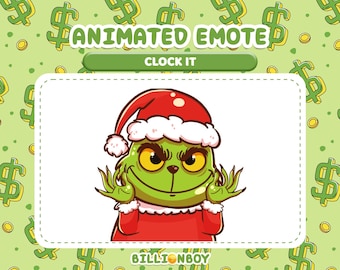 Emote animée Twitch : Grinch Hand Clock It - Emote pour les vacances de Noël