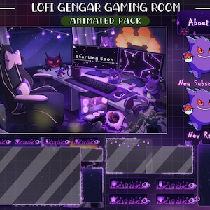 Animated Gengar Gaming Room Stream Overlay | Pokemon Background | Purple Theme Overlay for OBS, Streamlabs...