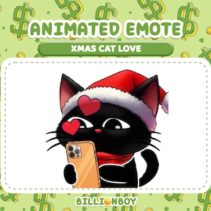 Animerad julkattkärleks-emote för Twitch, YouTube och Discord - Hjärt-emote - Jul-emote för stream - Rolig katt-emote