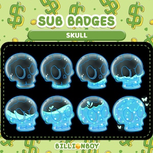 8 Skull Liquid Sub Badges For Twitch, YouTube | Loyalty Badges | Spooky Sub Badges | Liquid Sub Badges | Glowing Sub badges | Skull Emote