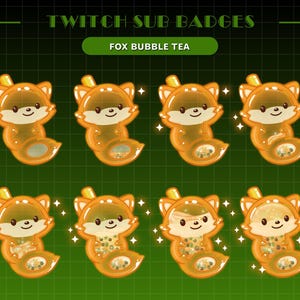 8xFox Bubble Tea Sub Badges| Fox Sub Badges | Twitch Badges | Twitch Bit Badges | Sub Badges Fox | Cute Fox Badges for Discord, YouTube