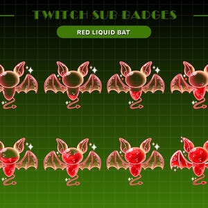 8 Blood Liquid Bat Twitch Sub Badges| Vampire Sub Badges | Spooky Twitch Badges | Twitch Bit Badges| Bat Badges for Discord, YouTube