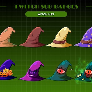 8xWitch Hat Sub Badges| Halloween Sub Badges | Twitch Badges | Spooky Badges for Discord, YouTube | Witch Twitch Badges| Witch Emote Twitch