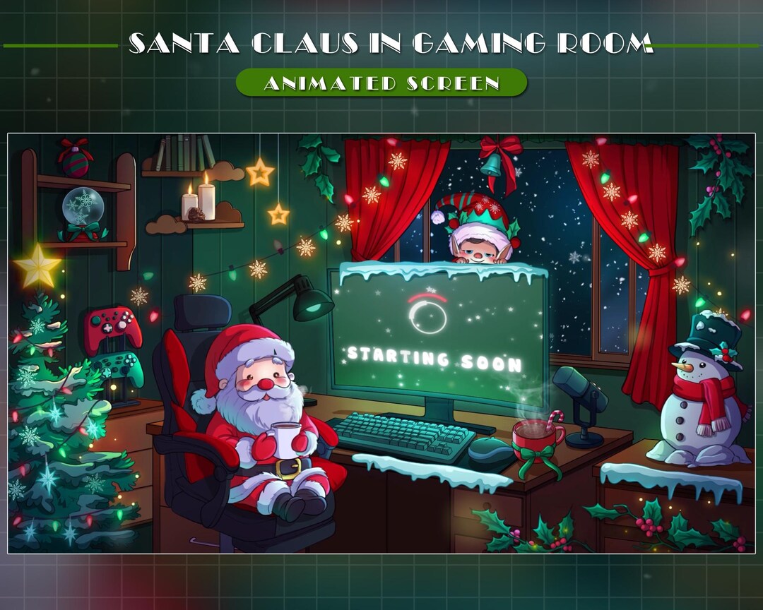 Streamer Santa Animated Santa Claus in Christmas Gaming Room Stream Screens , Lo-fi ...