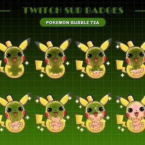 8xPikachu Bubble Tea Sub Badges| Pikachu Sub Badges | Twitch Badges | Pikachu Badges for Discord, YouTube | Pikachu Twitch Emote