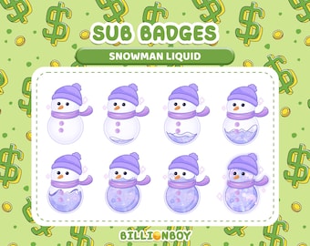 8 insignias de suscriptor de muñeco de nieve / Insignias de suscriptor navideñas / Insignias de Twitch / Insignias Liquid para Discord y YouTube