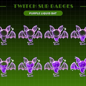 Sparkling Purple Bat Liquid Twitch Sub Badges| Vampire Sub Badges | Spooky Twitch Badges | Twitch Bit Badges|Bat Badges for Discord, YouTube