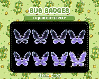 8 insignias de suscripción de mariposa/insignias de suscripción de Twitch/insignias de Twitch/insignias de bit de Twitch/insignias de suscripción de Moth/insignias de Liquid para Kick, Twitch, YouTube